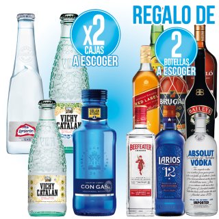 2 CAIXES AIGUA AMB GAS + REGAL 2 AMPOLLES LICOR A TRIAR