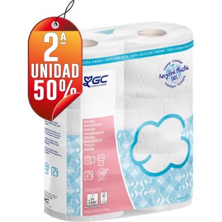 POR 1 CAJA DE PAPEL HIGIÉNICO DE 50M, SEGUNDA UNIDAD AL 50%.