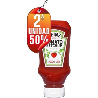 POR 1 KETCHUP HEINZ DE 220ML, SEGUNDA UNIDAD AL 50%.