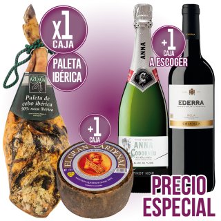 1 PALETA AZUAGA IBERICA 50% CEBO + REGALO 1 QUESO GRAN CARDENAL CURADO Y 1 CAJA A ESCOGER ENTRE CODO