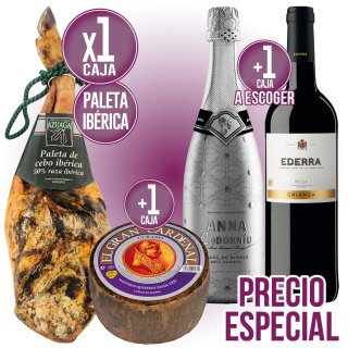 1 PALETA AZUAGA + REGALO 1 QUESO GRAN CARDENAL CURADO + 1 CAJA A ESCOGER EDERRA CRIANZA O CODORNIU A