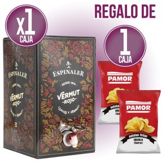 POR 1 VERMUT BIB DE 10LT ESPINALER, REGALO DE 25 BOLSAS DE PATATAS PAMOR DE 50GR.