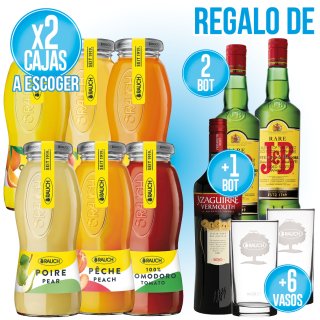 POR 2 CAJAS DE ZUMOS RAUCH, REGALO DE 6 VASOS, 2 BOTELLAS DE WHISKY JB Y 1 BOTELLA DE VERMUT YZAGUIR