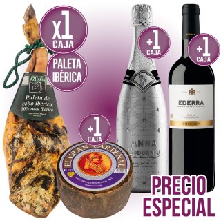 1 PALETA AZUAGA IBERICA 50% CEBO Y 1 QUESO GRAN CARDENAL CURADO + REGALO 1 CODORNIU ANNA ED. LIM. BL