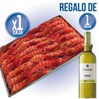 POR 1 CAJA DE GAMBAS TRES CARABELAS, REGALO DE 1 BOTELLA DE EDERRA VERDEJO.