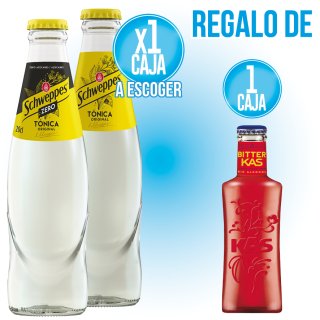 POR 1 CAJA DE TONICA SCHWEPPES RETORNABLE NORMAL O ZERO, REGALO DE 1 CAJA DE BITTER KAS 200 RETORNAB