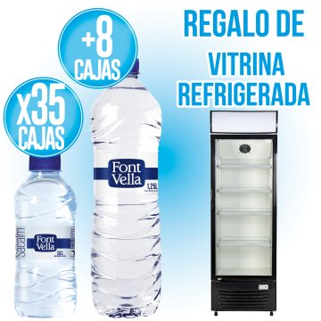 POR 35 CAJAS DE FONT VELLA 33CL Y 8 CAJAS DE FONT VELLA 1250, REGALO DE UNA VITRINA DE 268 LT.