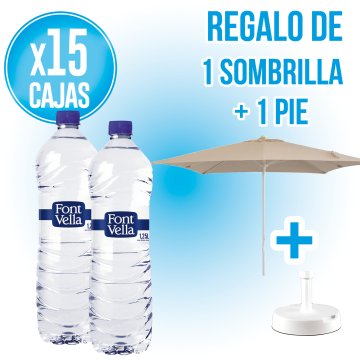 PER 15 CAIXES DE FONT VELLA DE 1,25LT, REGAL D'UN PARASOL I UN PEU.