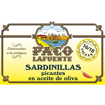 Sardinetes Paco Lafuente En Oli D'oliva Picants 16/18 Llauna Rr 125 Gr