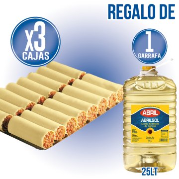 POR 3 CAJAS DE CANELONES ROSTITOT, REGALO DE 1 GARRAFA DE 25 LITROS DE ACEITE DE GIRASOL.