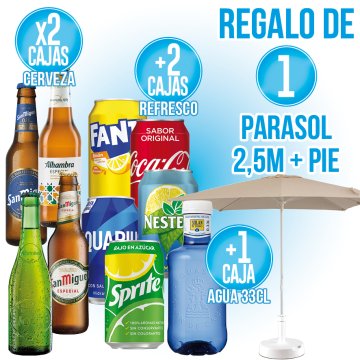 PER CAIXES DE CERVESA, REFRESCOS I AIGUA REGAL D'UN PARASOL I UN PEU.