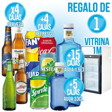 POR VARIAS CAJAS DE CERVEZA, REFRESCOS Y AGUA, REGALO DE UNA VITRINA DE 1 METRO.