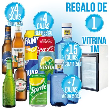 POR VARIAS CAJAS DE CERVEZA, REFRESCOS Y AGUA DE 1/2, REGALO DE UNA VITRINA DE 1 METRO.