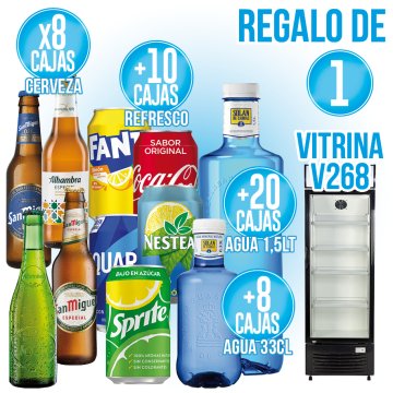 PER DIFERENTS CAIXES DE CERVESA, REFRESCOS I AIGUA, REGAL D'UNA VITRINA V268.