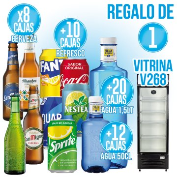 PER CAIXES VARIADES DE CERVESA, REFRESCOS I AIGUA, REGAL D'UNA VITRINA V268.