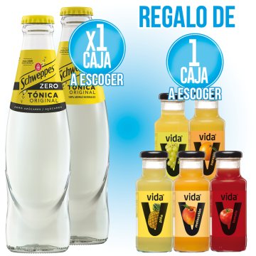 POR 1 CAJA DE TÓNICA SCHWEPPES RETORNABLE NORMAL O ZERO, REGALO DE 1 CAJA DE ZUMO VIDA 200SR.