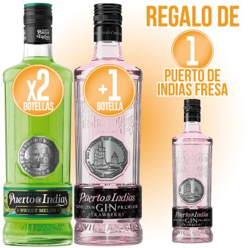 PER 2 AMPOLLES DE GIN PUERTO INDIAS DE MELÓ I 1 AMPOLLA DE GIN PUERTO DE MADUIXA, REGAL D'UNA ALTRA 