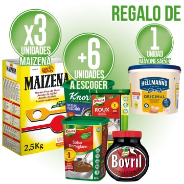 3 MAIZENA 2.5KG I 6 UNITATS KNORR A TRIAR + REGAL 1 CUBELL MAIONESA HELLMANS 5 LT