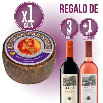 1 QUESO GRAN CARDENAL + REGALO 1 PACK 3 COTO CRIANZA + 1 COTO ROSADO