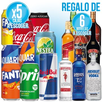 5 REFRESCOS LATA + REGALO 6 BOTELLAS LICOR A ESCOGER