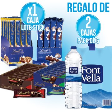 1 LOTE CHOCOLATINAS LINDOR STICK + REGALO 2 FONT VELLA 1500 PACK