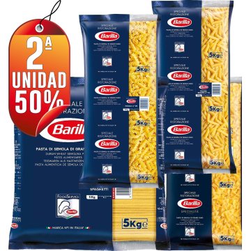 PER 1 BOSSA DE PASTA BARILLA A ESCOLLIR, SEGONA UNITAT AL 50%.