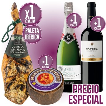 1 PALETA AZUAGA IBERICA 50% CEBO Y 1 QUESO GRAN CARDENAL + REGALO 1 CODORNIU ANNA BLANC NOIRS Y 1 ED