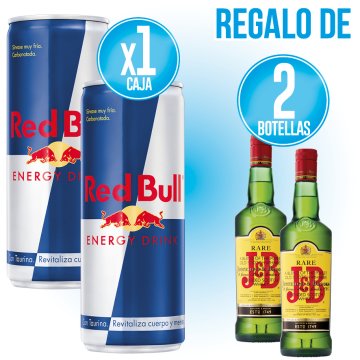 POR 1 CAJA DE RED BULL, REGALO DE 2 BOTELLAS DE WHISKY JB.