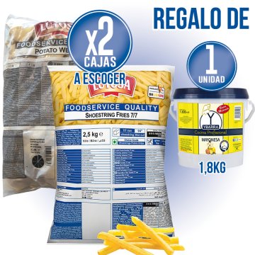 PER 2 CAIXES DE PATATA PREFREGIDA 7X7 O TALLADA AMB PELL, REGAL D'UNA MAIONESA YBARRA DE 1,8KG.